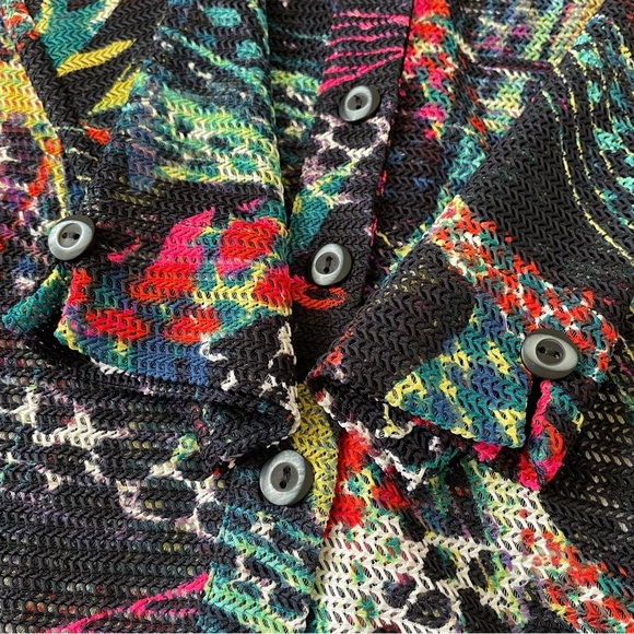 Ali Miles Abstract Print 3/4 Sleeve Button-Front Perforated Blouse Size M - Picture 7 of 7